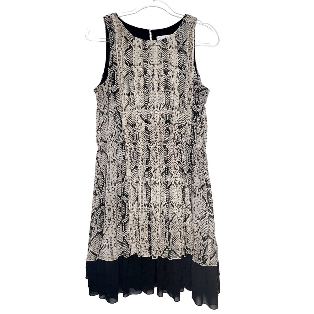 JESSICA SIMPSON Sleeveless Snakeskin Mini Dress Pleated Ruffle Gray Black Size L